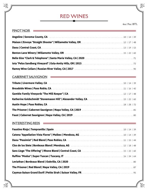 Cocktail Bar Roswell GA Red and White Wines